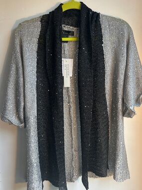 NWT Sparkling Open-Front Cardigan with Black Trim